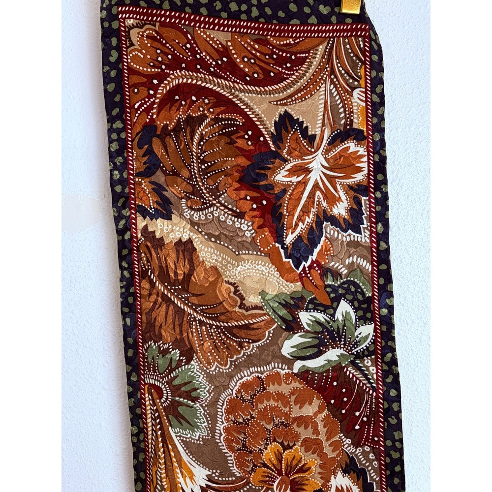 Rust Olive Tan Paisley Floral Silky Oblong Scarf Lightweight Boho Womens